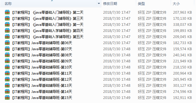 JAVA零基础辅导班视频课程（1-15天）